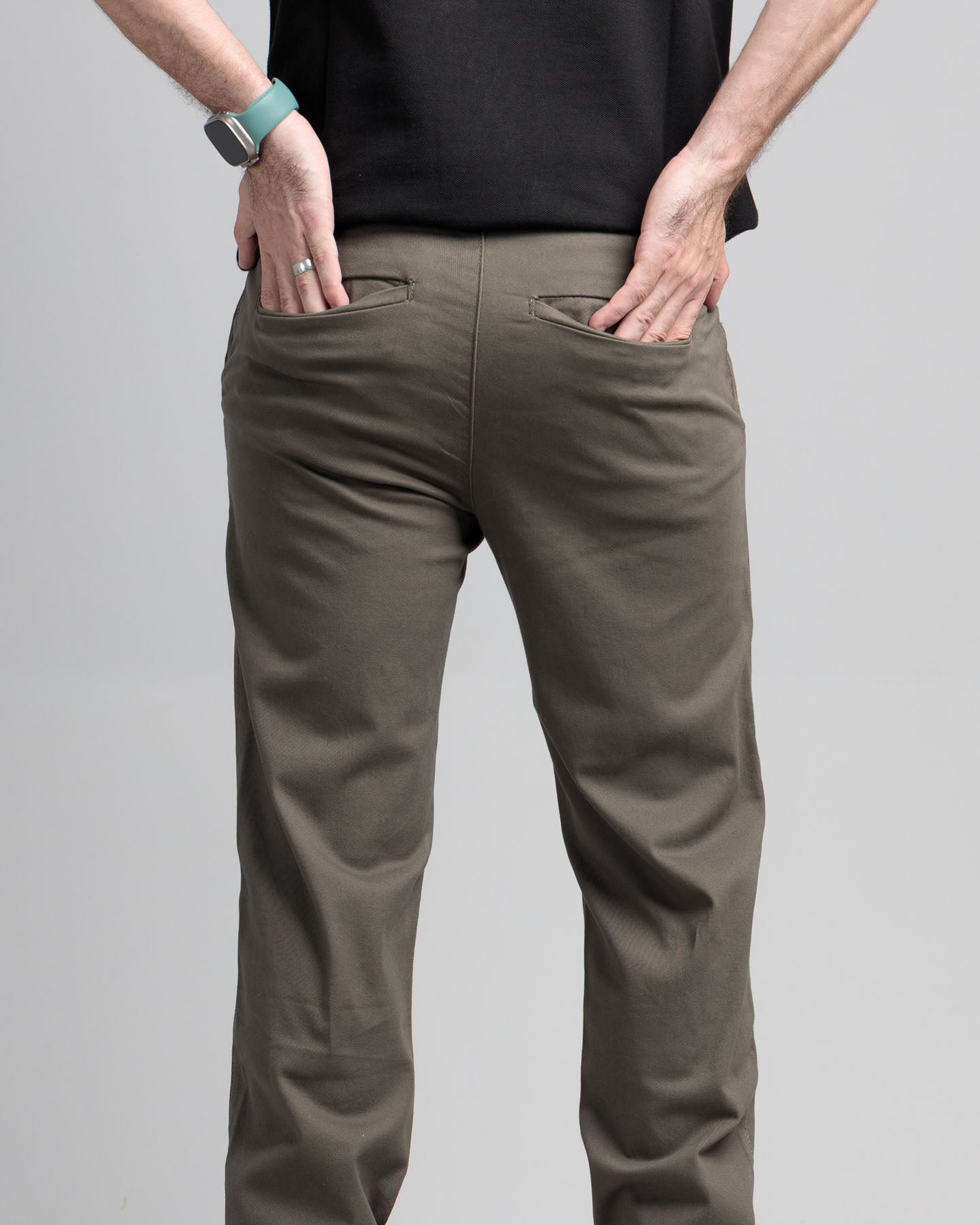 Men's Elasticated Chino Trousers - Olive