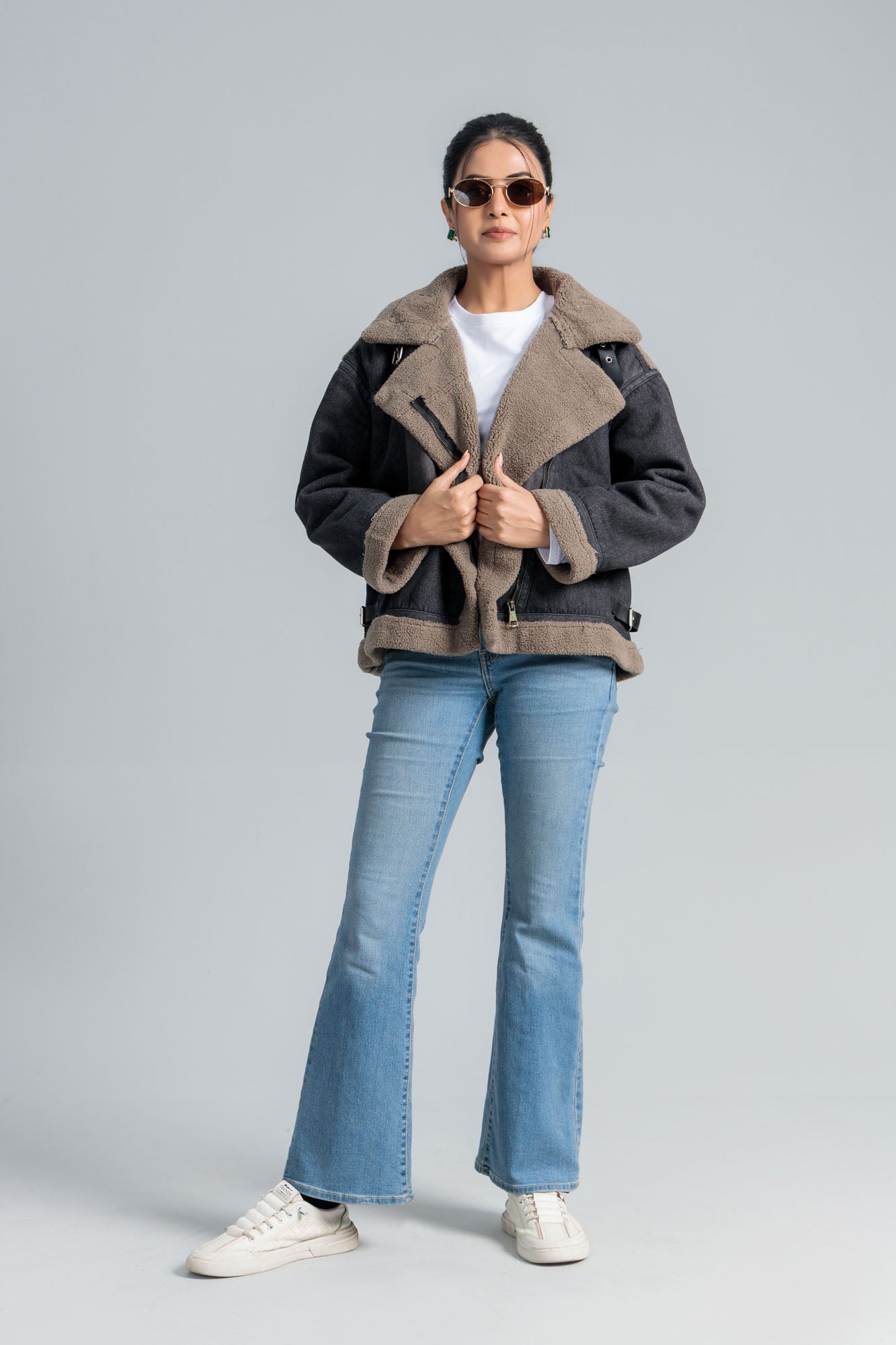 Women’s Fleece Lined Denim Jacket - Smoky Grey