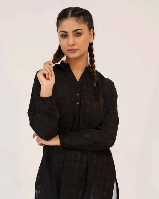 Women Ban Dress Shirt - Black - Harwage