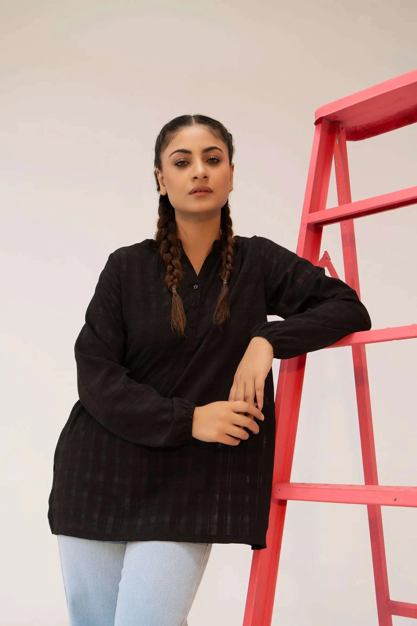 Women Ban Dress Shirt - Black - Harwage