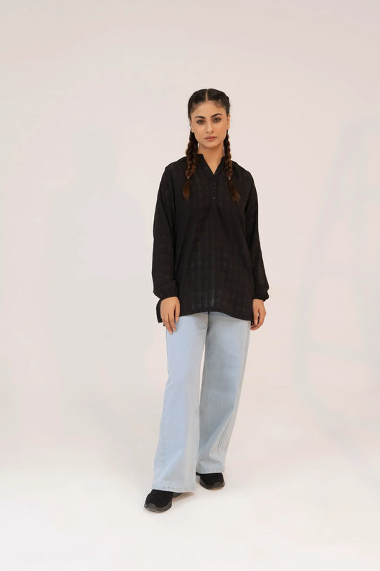 Women Ban Dress Shirt - Black - Harwage