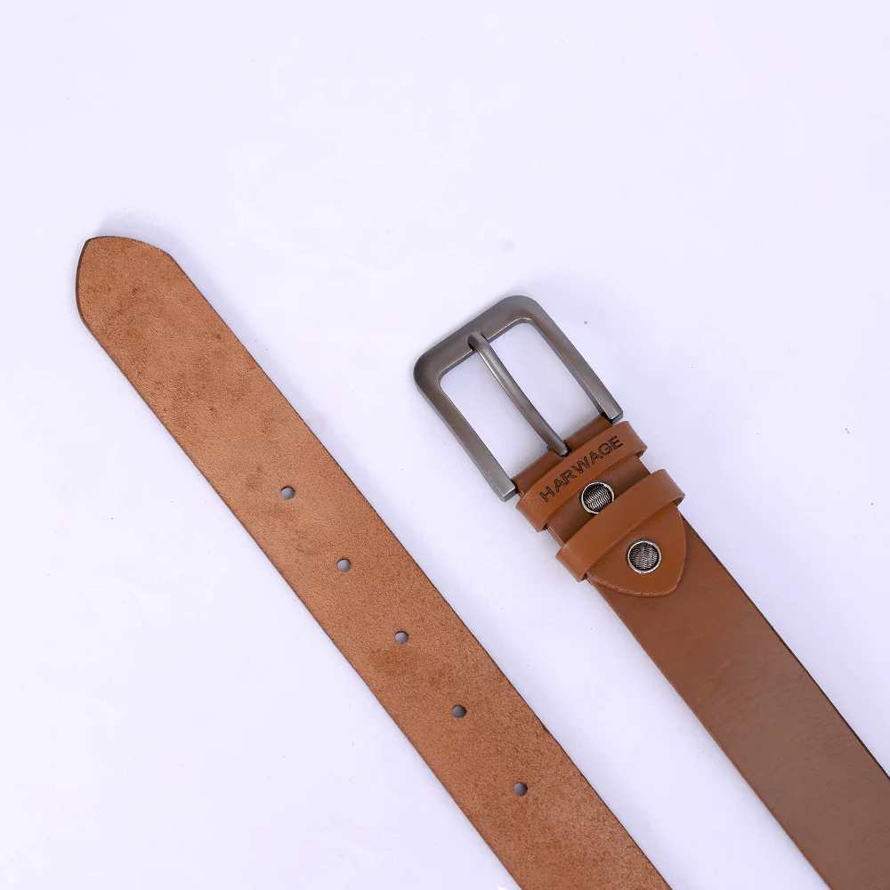 Men Faux Leather Belt - Burnt Sienna Mustard - Harwage