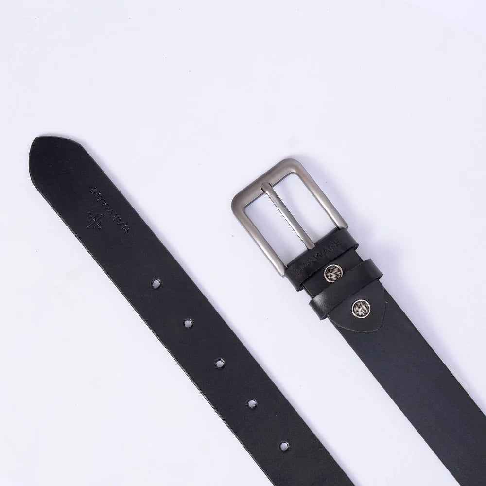 Men Faux Leather Belt - Black - Harwage