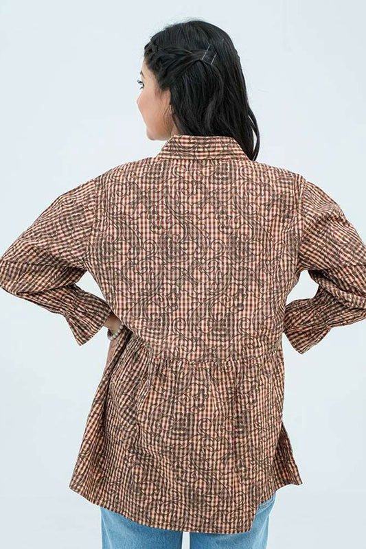 Women Checkered Printed Shirt – Brown