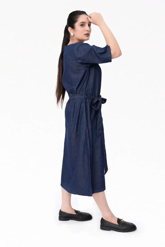 Denim Long Dress Shirt- Indigo Blue