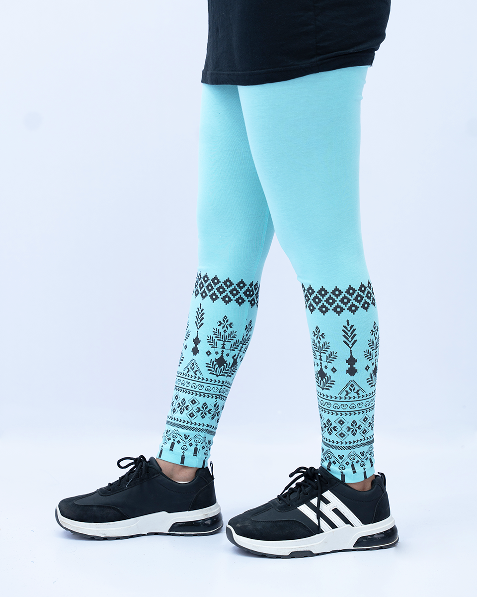 Women Printed Leggings – Bright Sky Blue