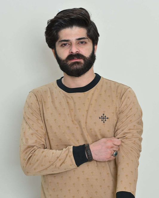 Men Palm Rotatory Design Sweatshirt β Beige - Harwage