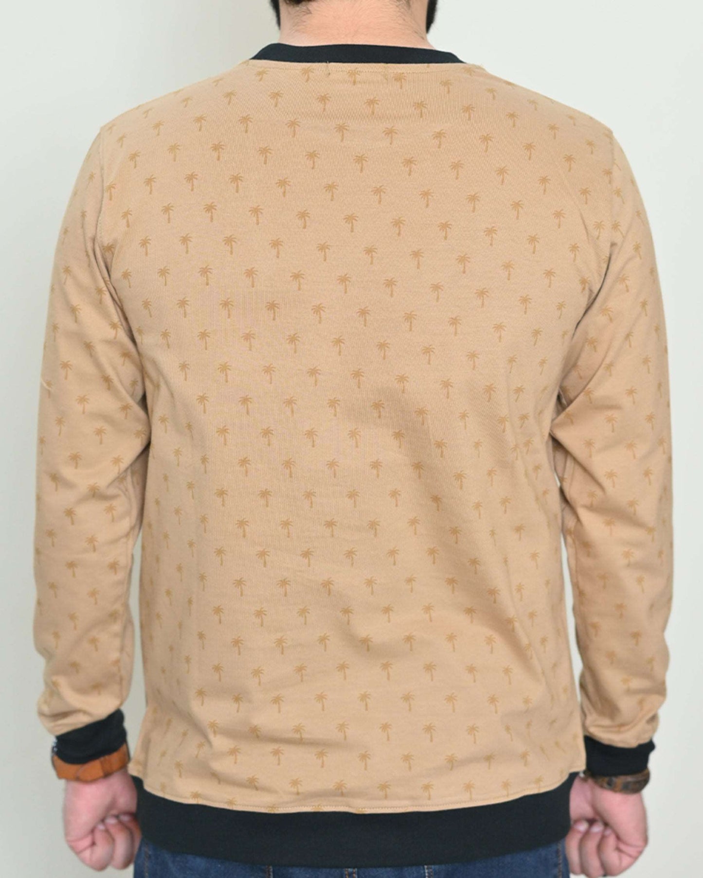 Men Palm Rotatory Design Sweatshirt – Beige - Harwage