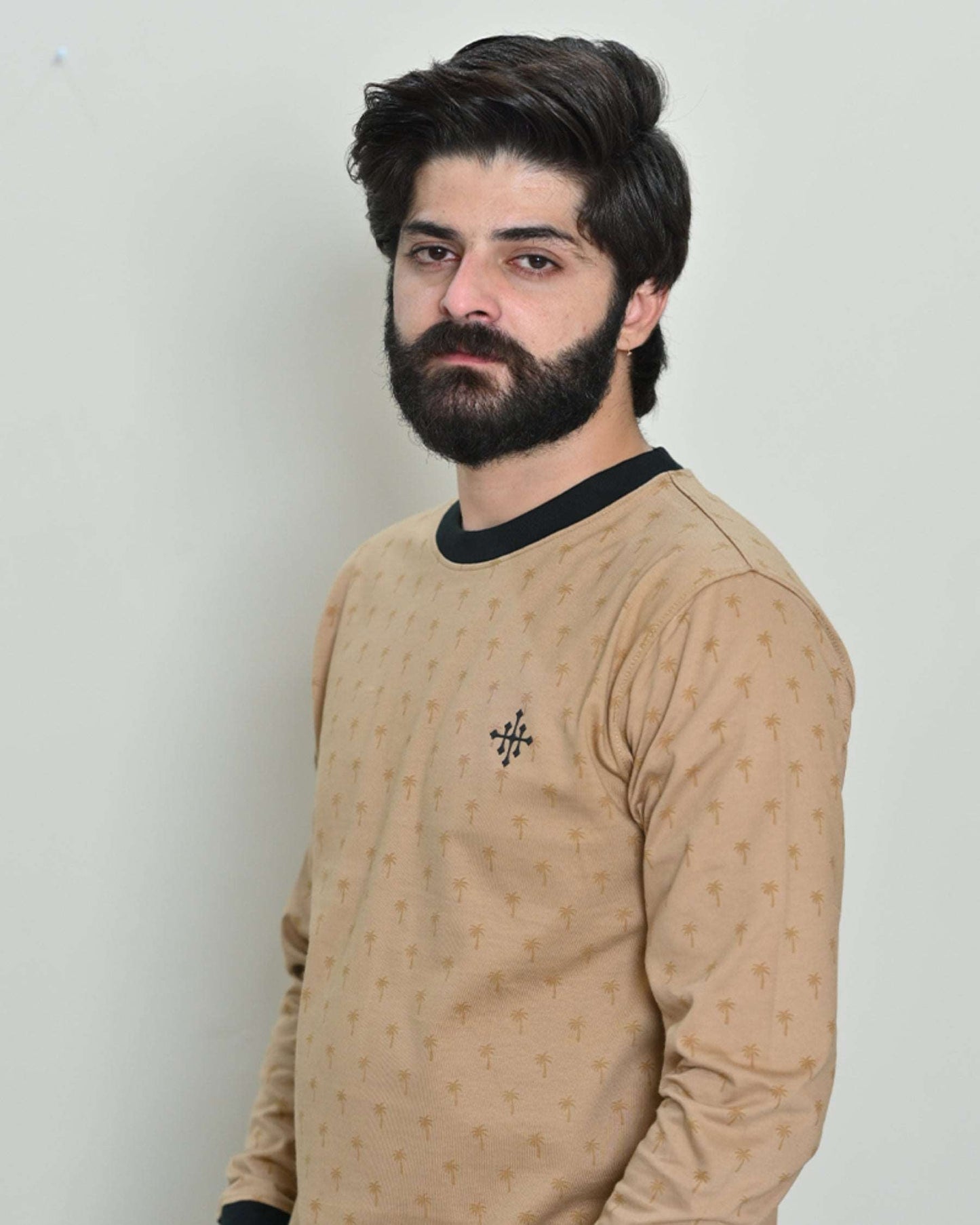 Men Palm Rotatory Design Sweatshirt – Beige - Harwage
