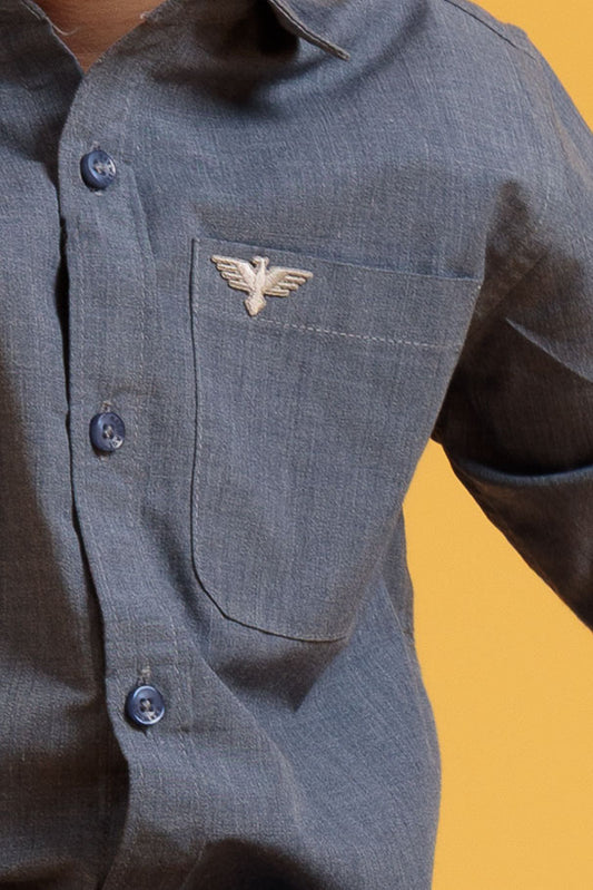 Boysâ Full Sleeves Casual Shirt - Dark Blue