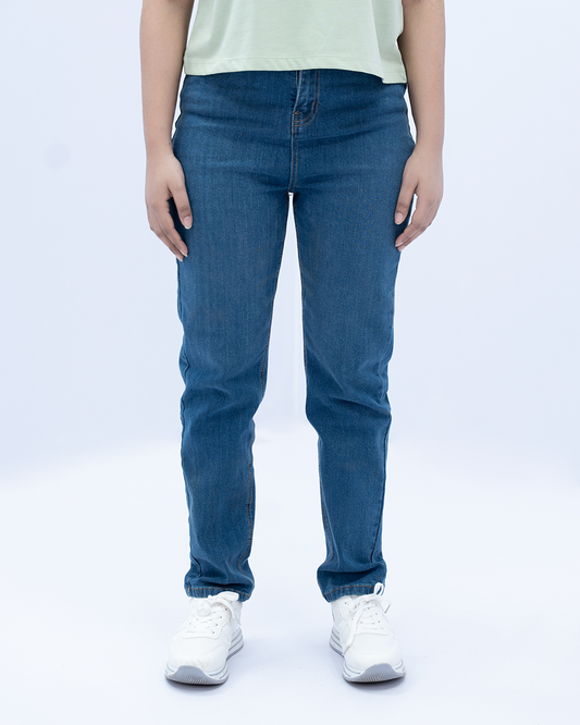 Women Mid Blue Straight Fit Denim Jeans