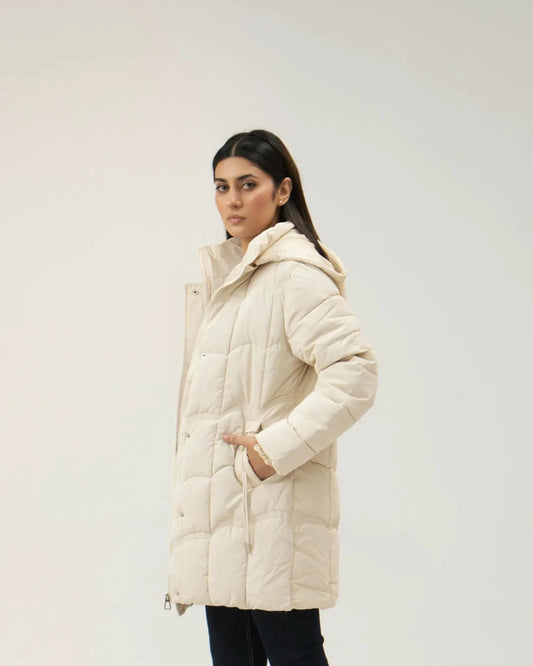 Women Puffer Parachute Jacket - Cream - Harwage