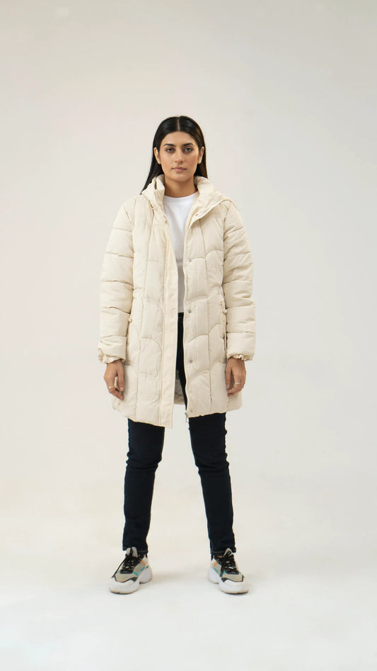 Women Puffer Parachute Jacket - Cream - Harwage