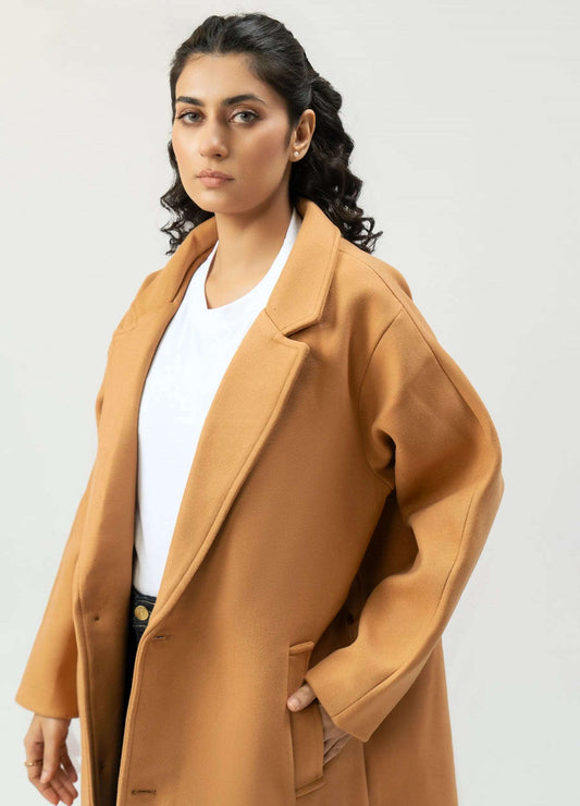 Women Winter Long Tweed Coat – Beige - Harwage