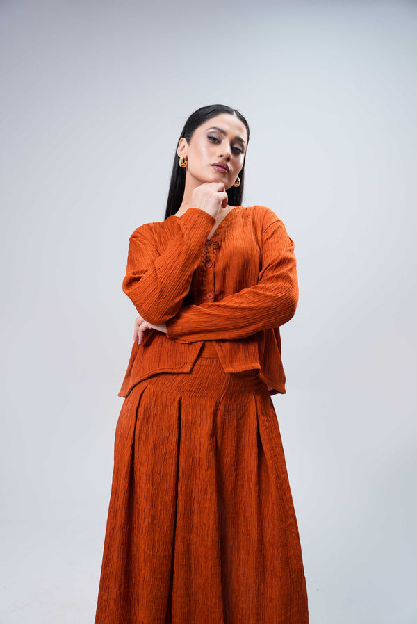 Women’s Skirt & Shine Co-Ord Set – Rust