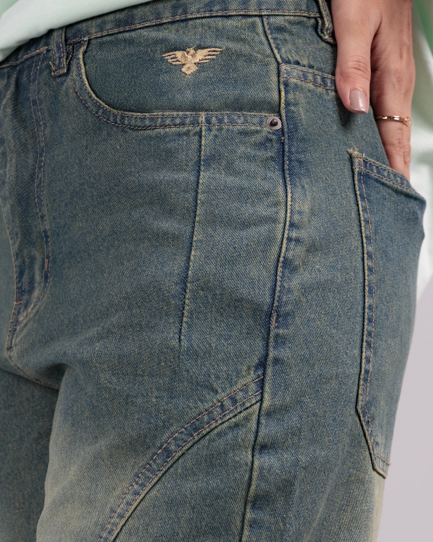 Women Loose Fit Cut & Sewn Denim Jeans - Vintage Blue