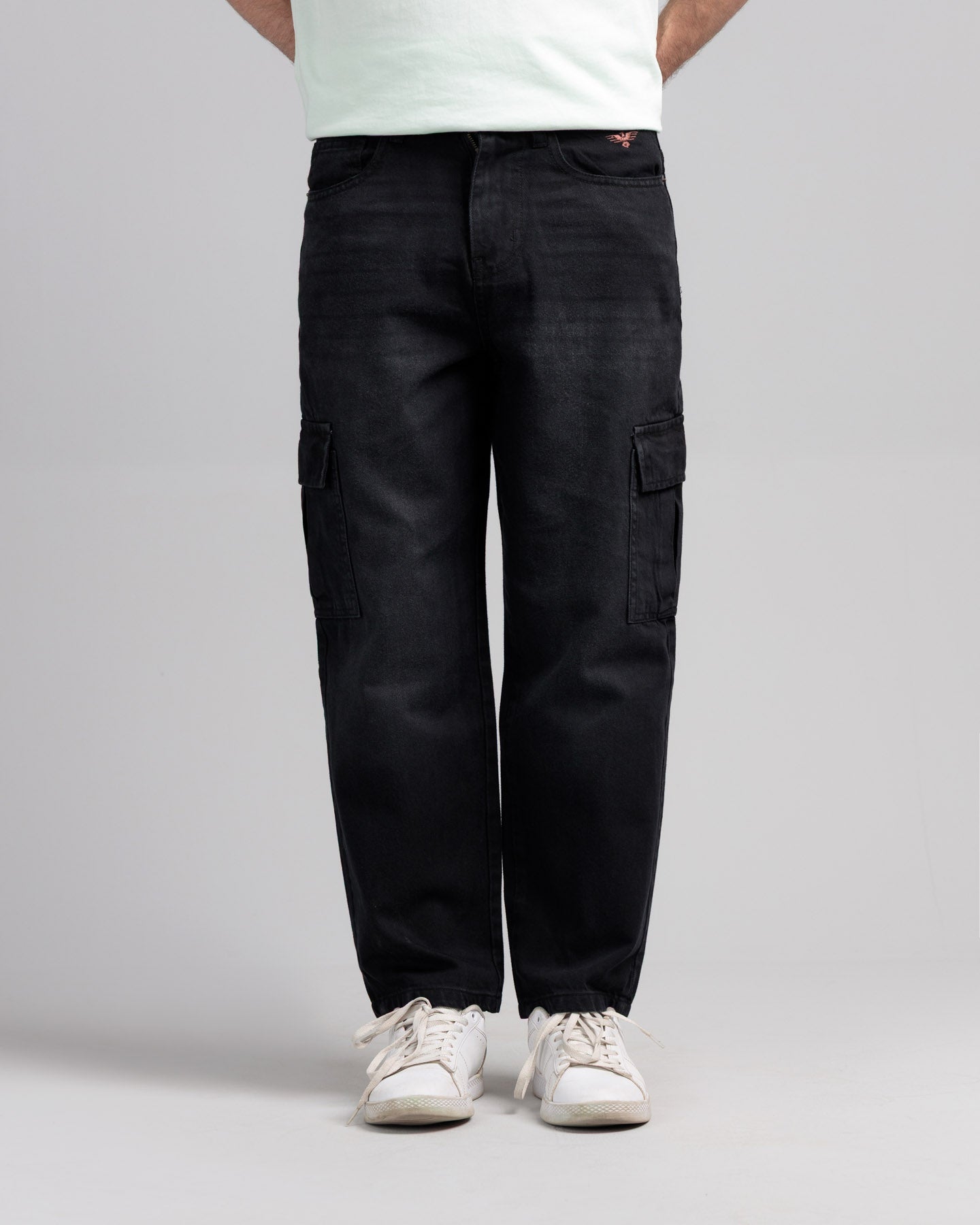 Men Loose Fit Cargo Denim Jeans - Charcoal