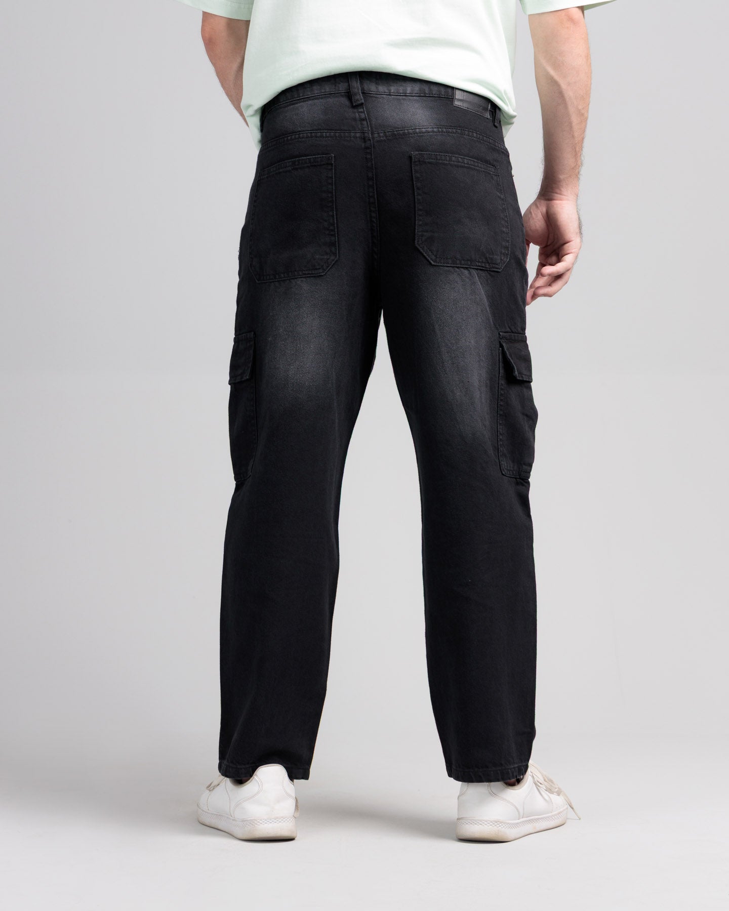 Men Loose Fit Cargo Denim Jeans - Charcoal