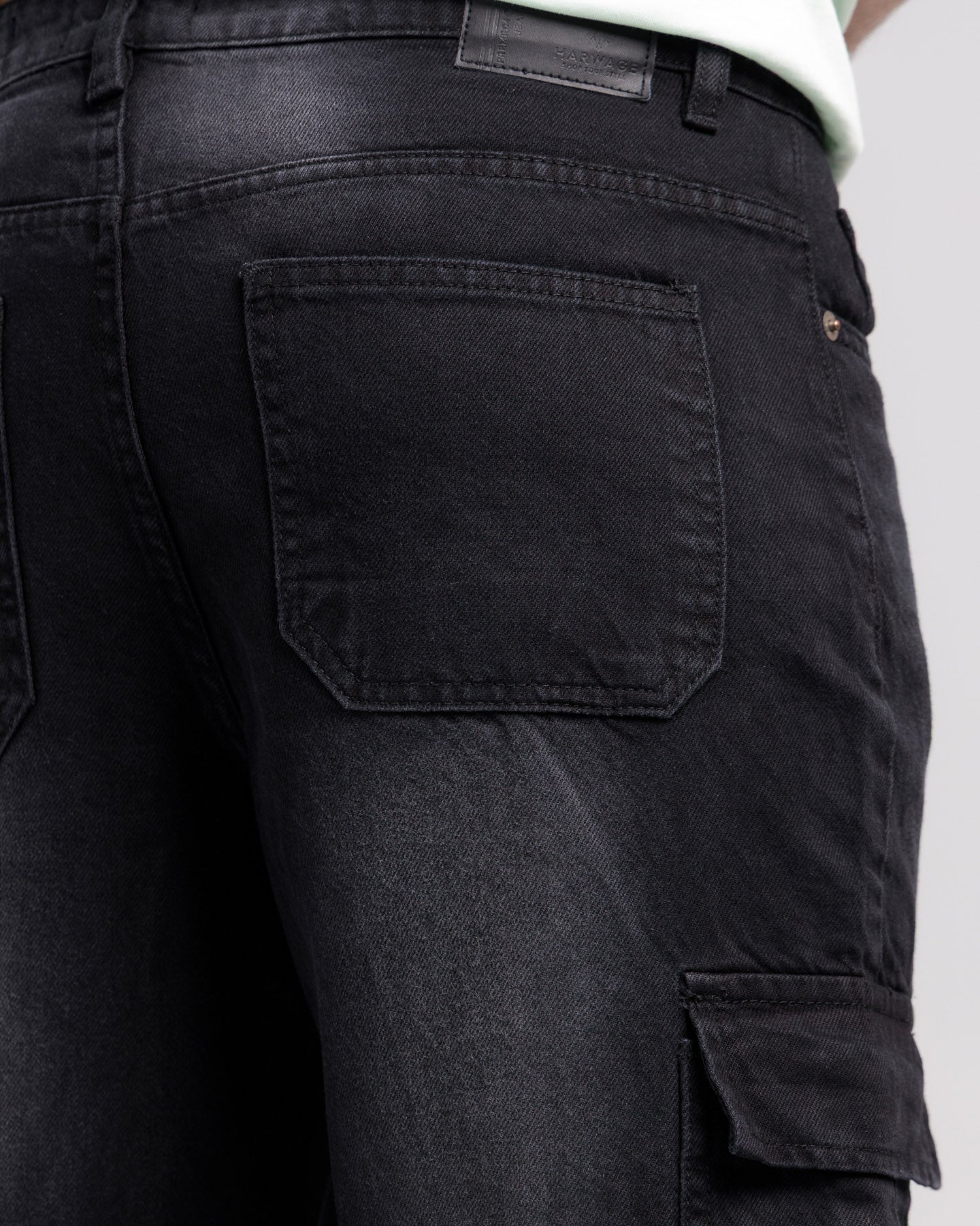 Men Loose Fit Cargo Denim Jeans - Charcoal