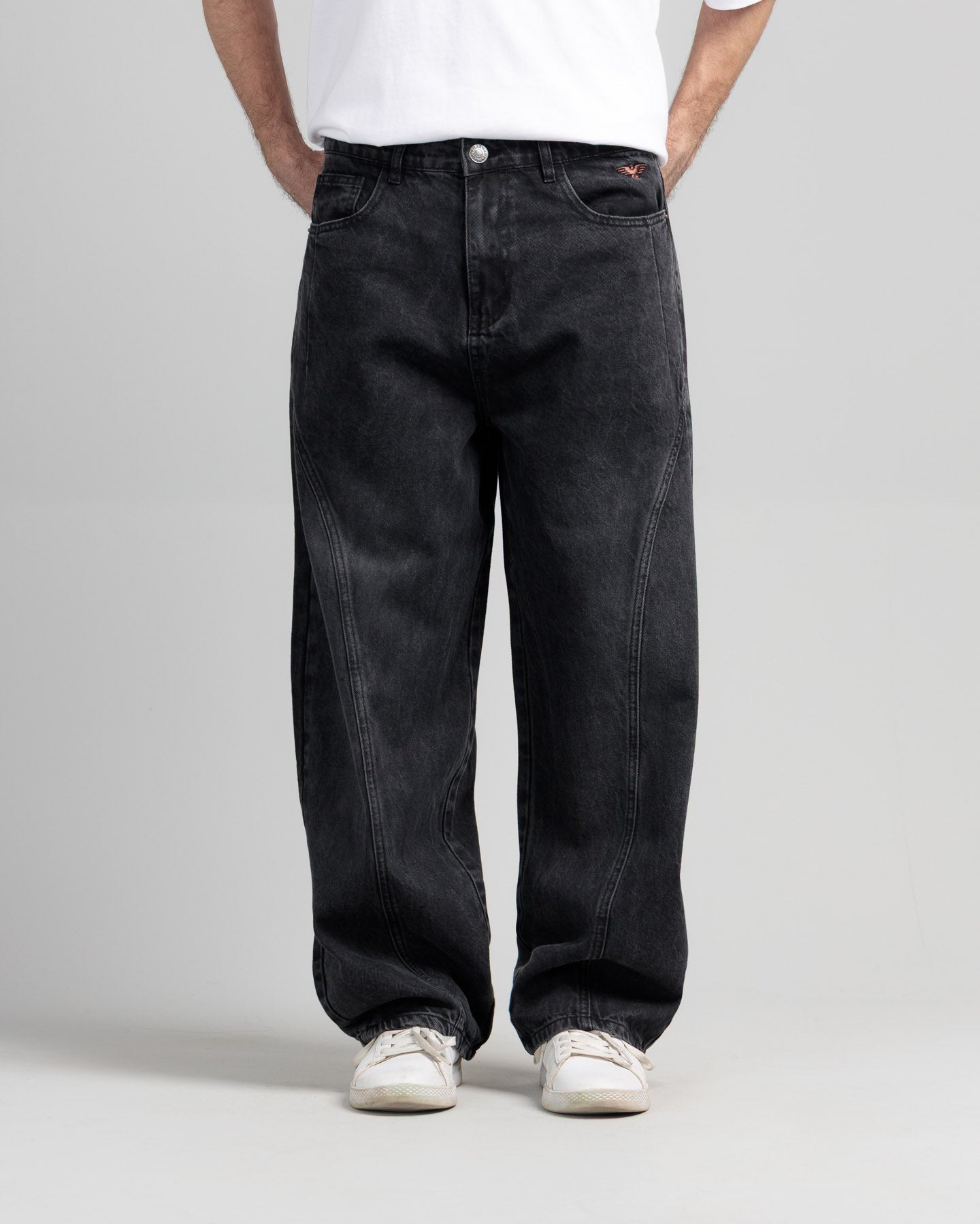 Men Skater Fit Cut & Sewn Jeans - Charcoal