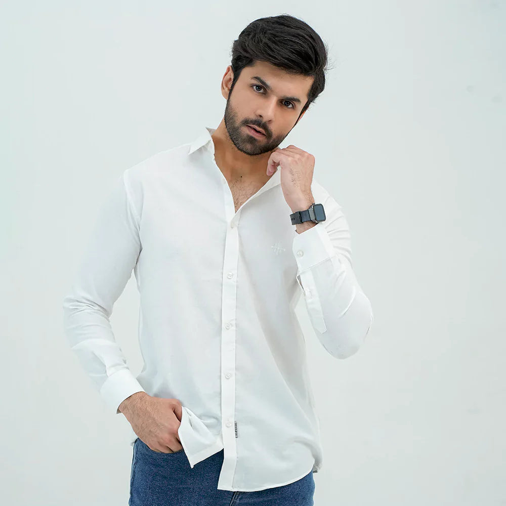 Men Basic Oxford Shirt - White - Harwage