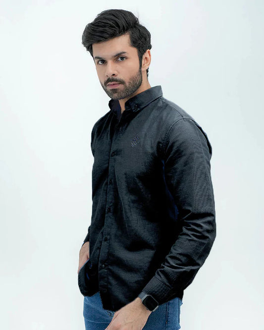 Men Basic Oxford Shirt - Jet Black - Harwage