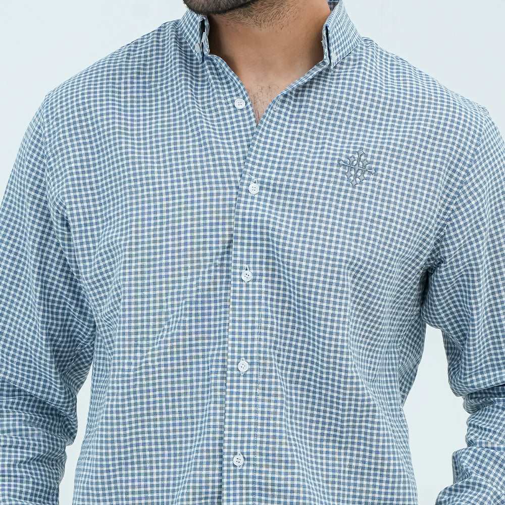 Men Basic Checkered Casual Shirt - Blue - Harwage