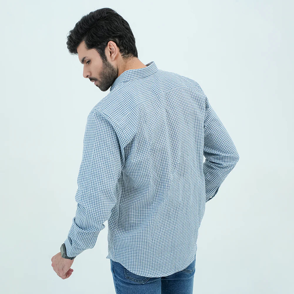 Men Basic Checkered Casual Shirt - Blue - Harwage