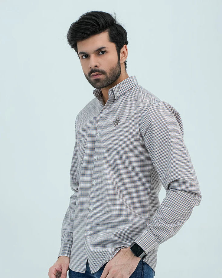 Men Basic Checkered Casual Shirt - Brown - Harwage