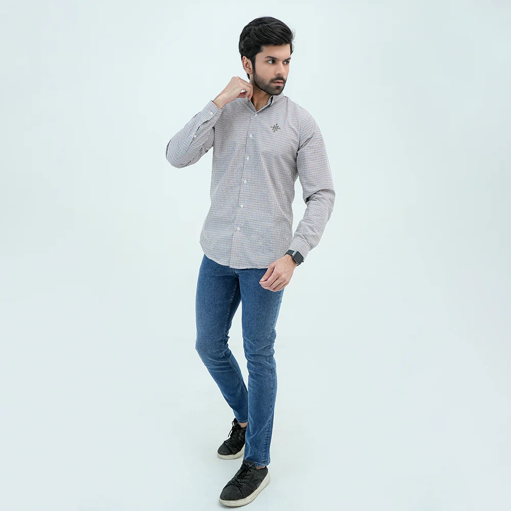 Men Basic Checkered Casual Shirt - Brown - Harwage