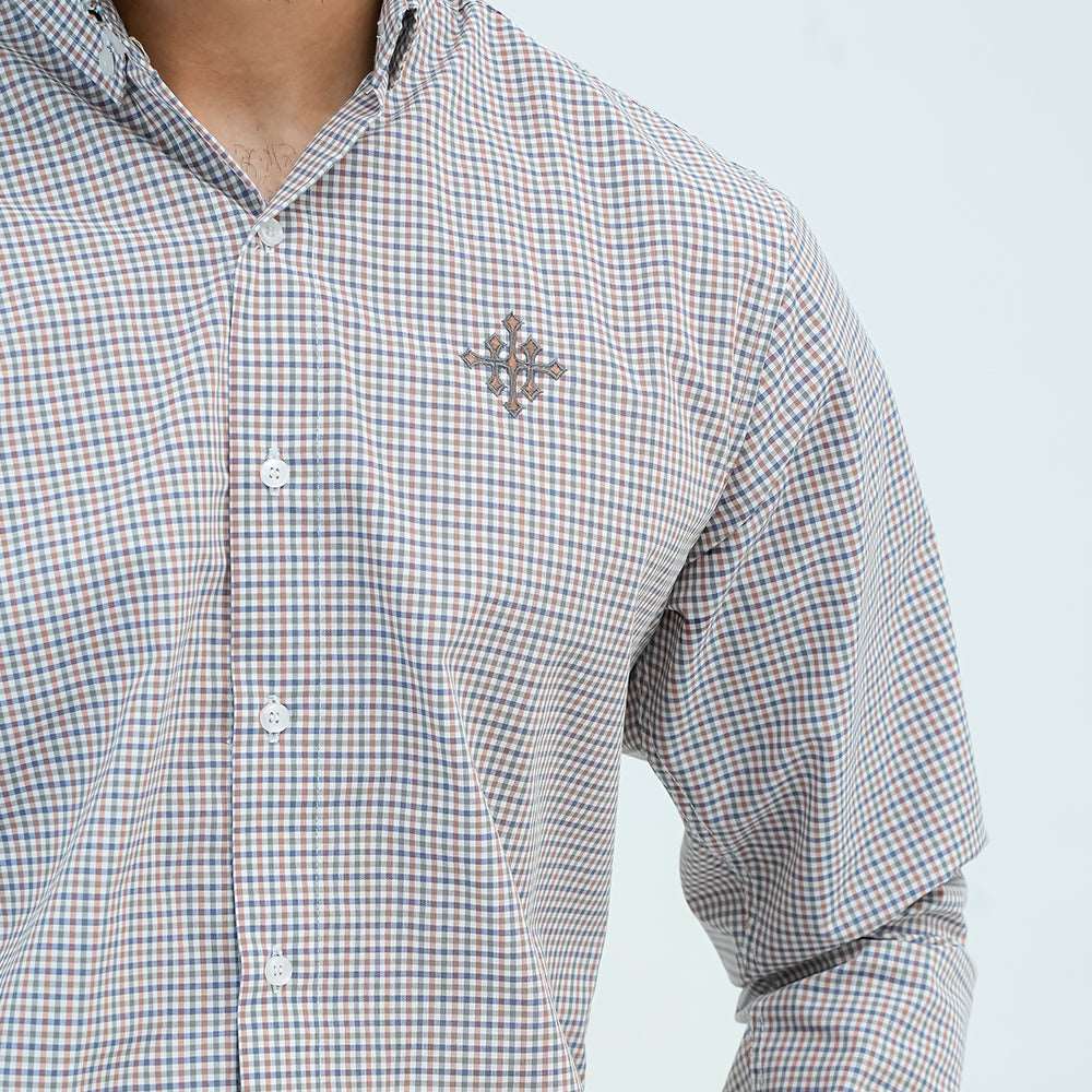 Men Basic Checkered Casual Shirt - Brown - Harwage