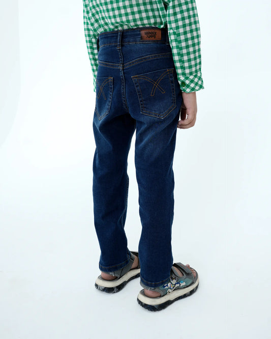 Back view of a dark blue jeans