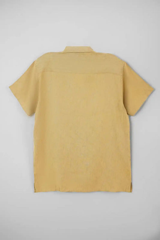 Back view of mustard short-sleeve shirt