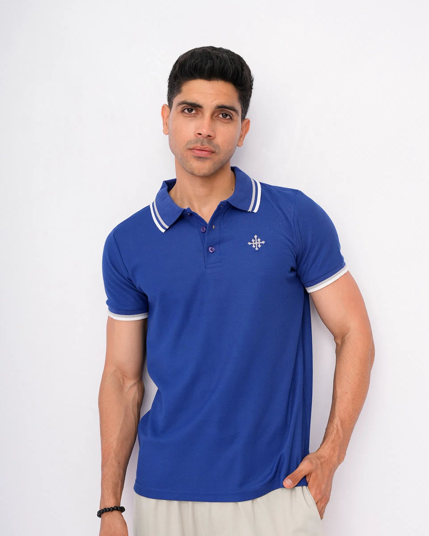 Men Contrast Tipping Polo Shirt - Blue