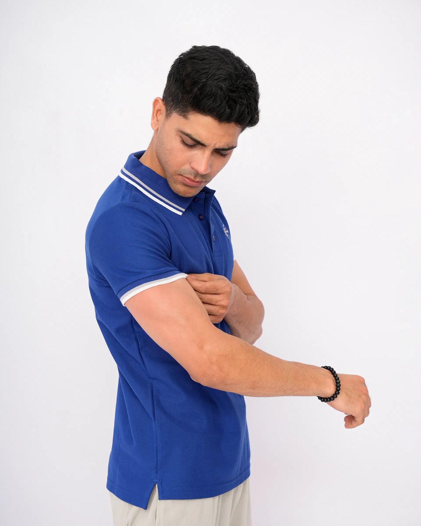 Men Contrast Tipping Polo Shirt - Blue