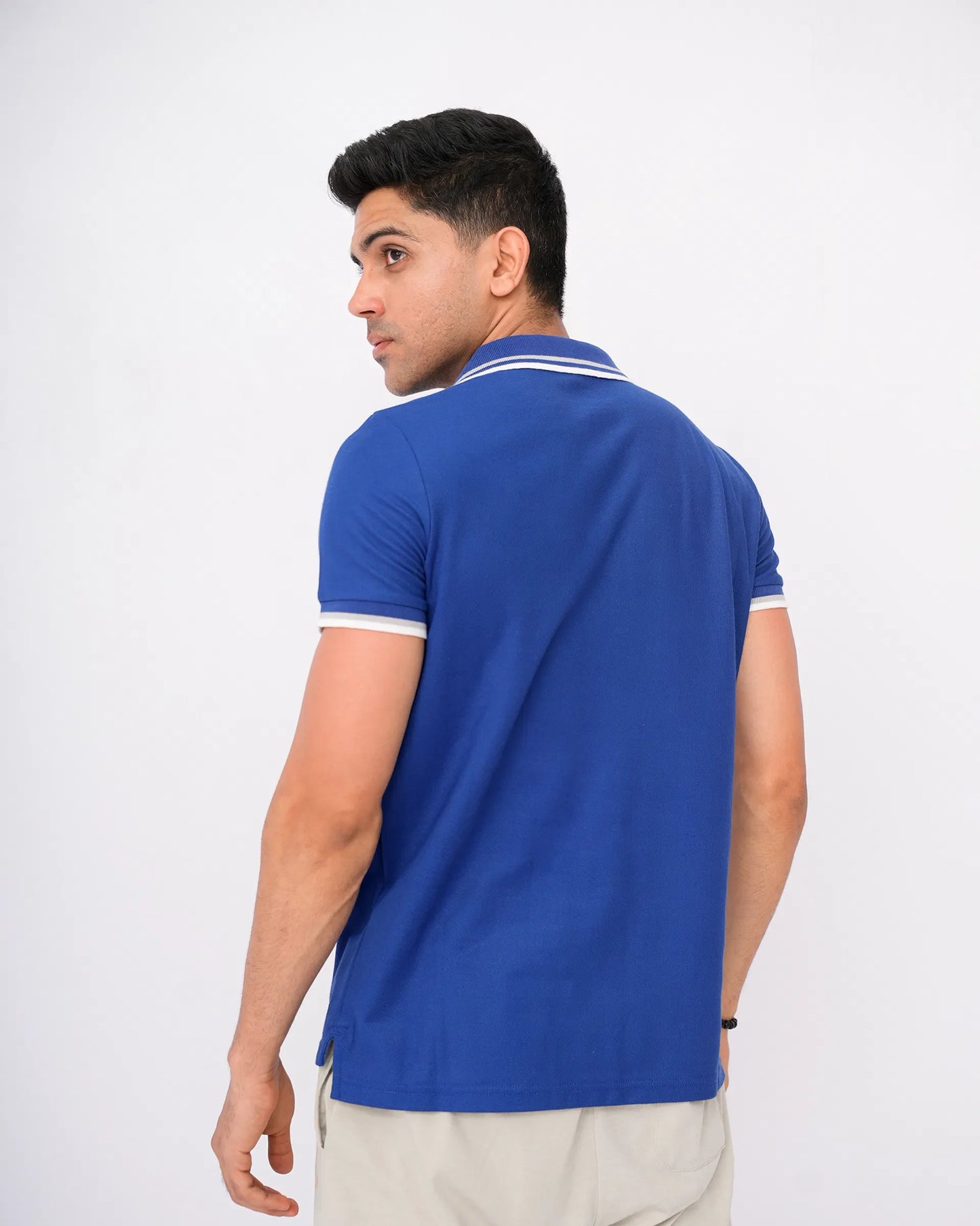 Men Contrast Tipping Polo Shirt - Blue