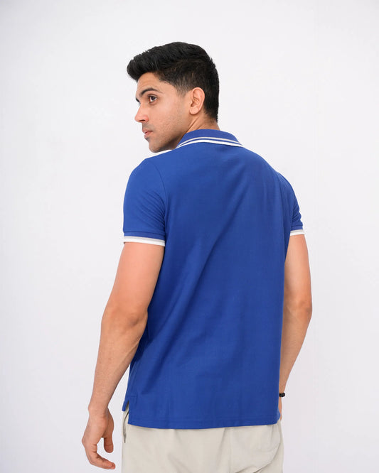 Men Contrast Tipping Polo Shirt - Blue