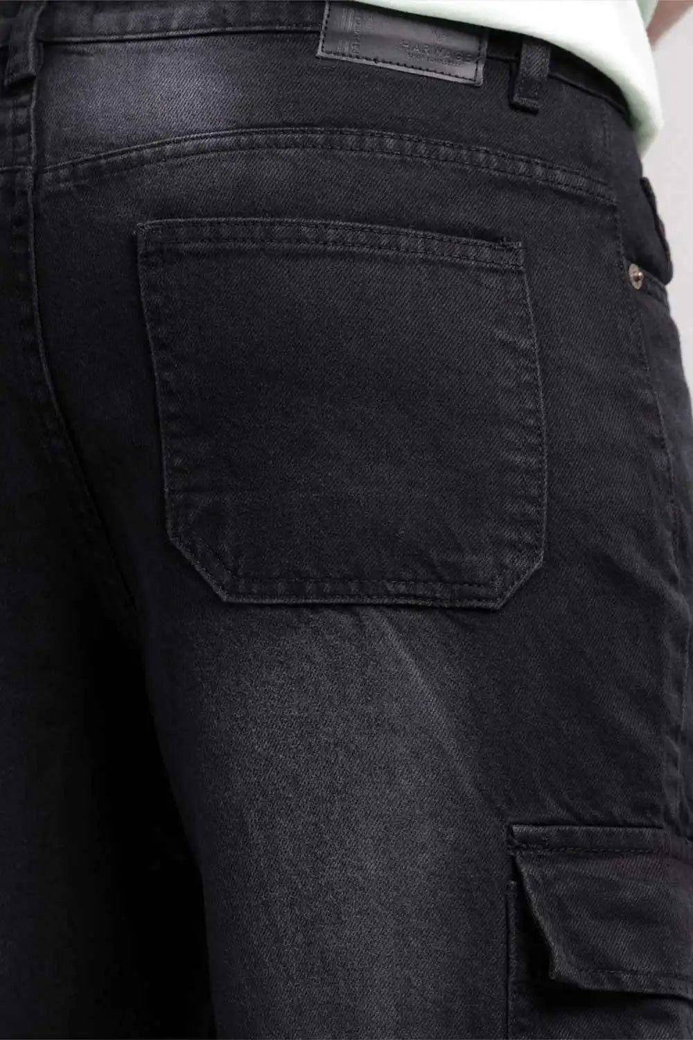 Black cargo pants with a back pocket detail
