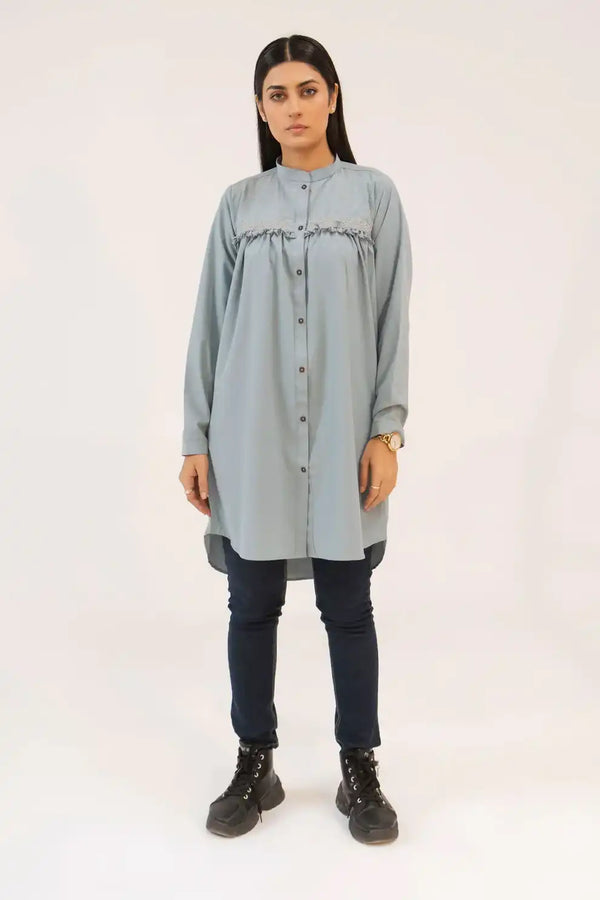 Women Tunic Dress Shirt - Carrot Blue