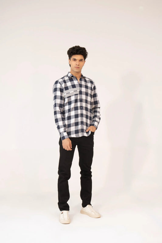 Men Casual Dress Shirt - Checkered - Harwage