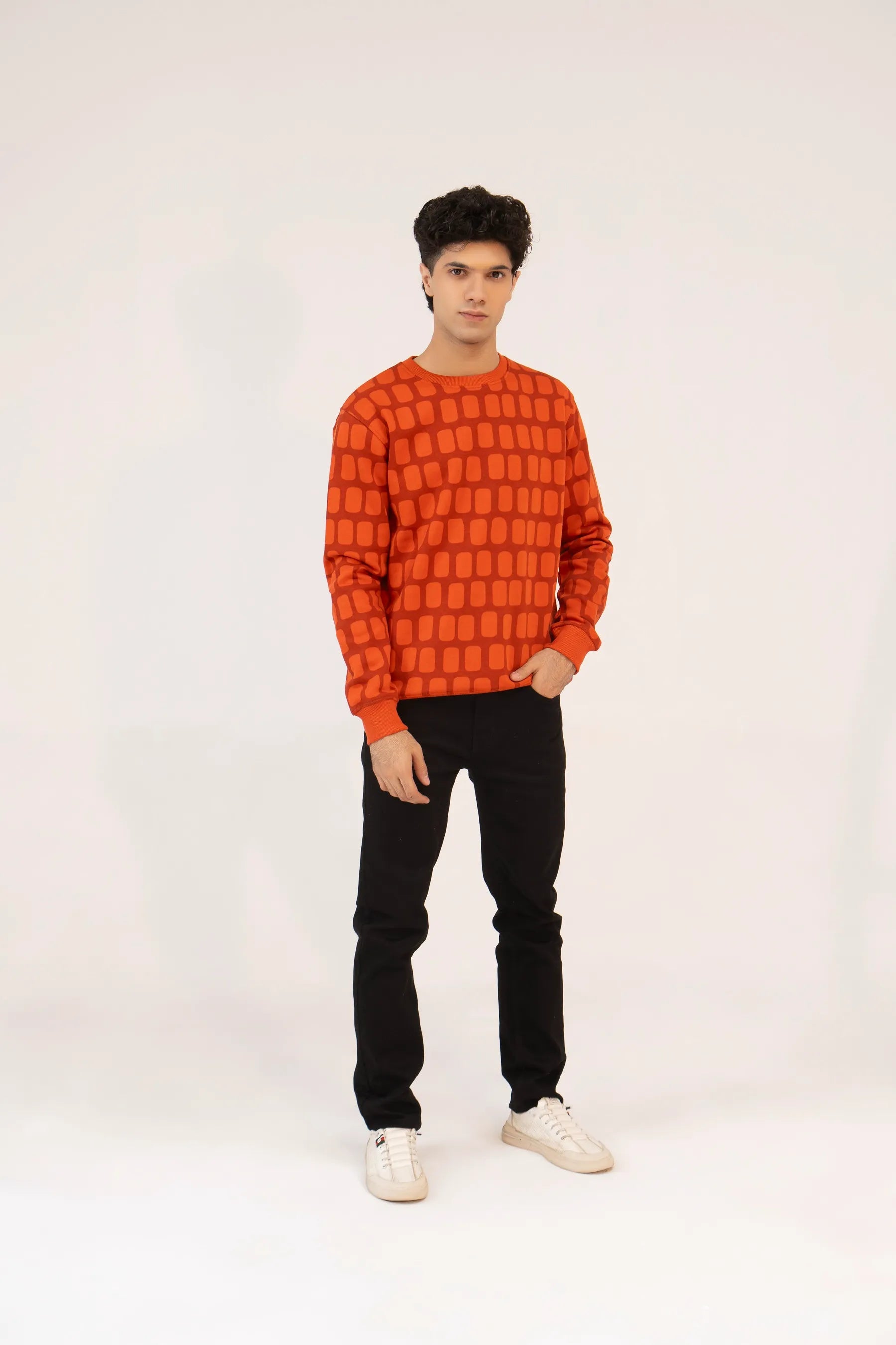 Men Regular Fit Sweatshirt - Red Geometric - Harwage
