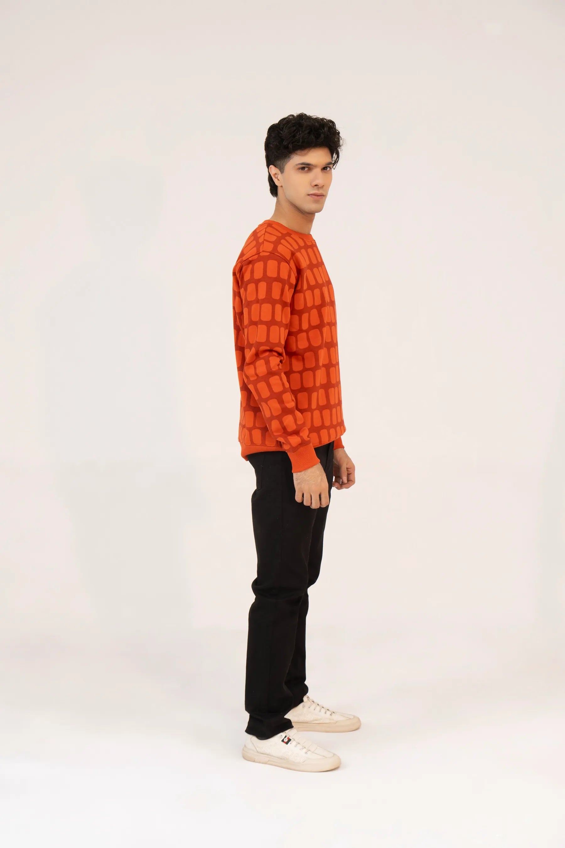 Men Regular Fit Sweatshirt - Red Geometric - Harwage