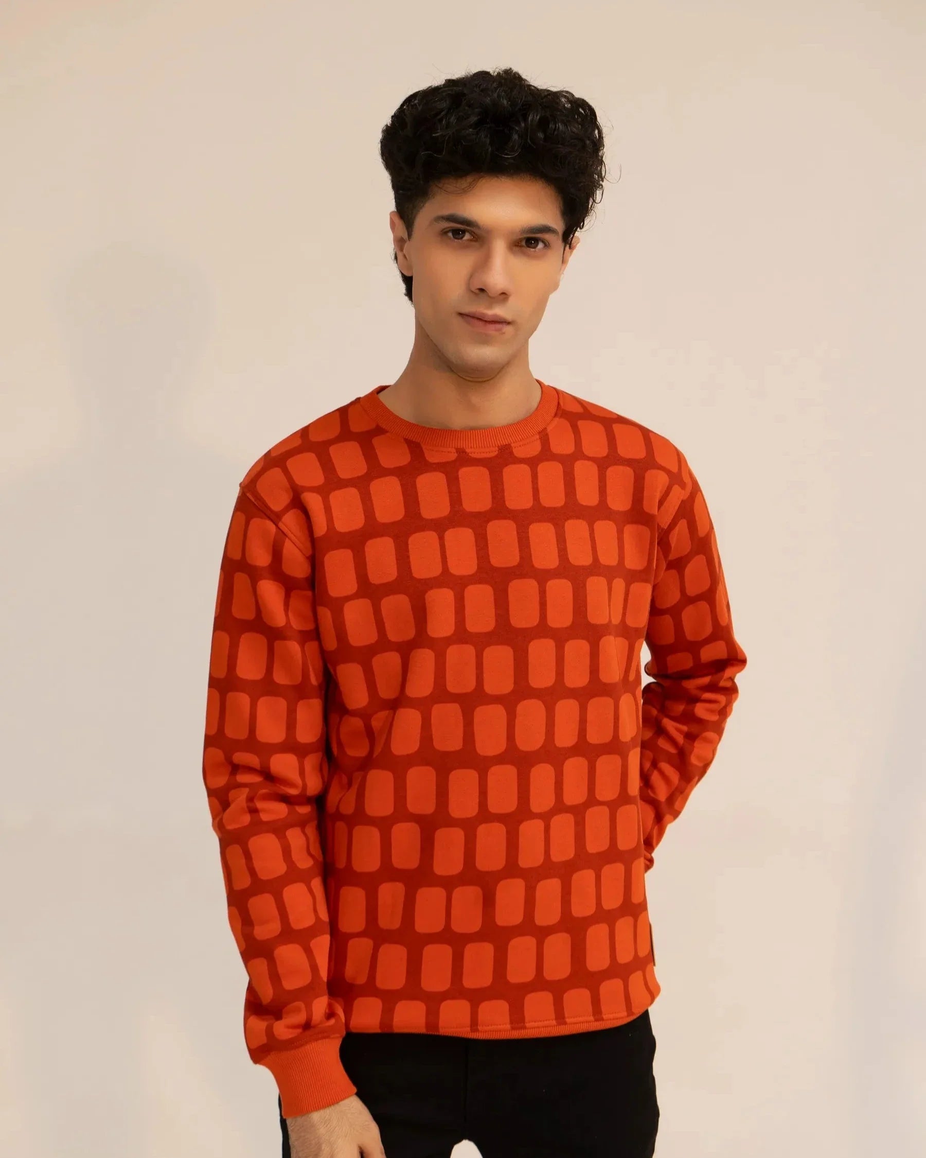 Men Regular Fit Sweatshirt - Red Geometric - Harwage