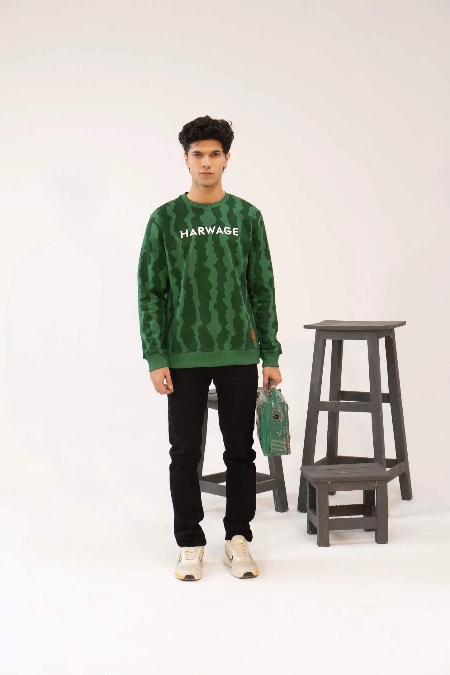 Men Regular Fit Sweatshirt - Green Camouflage - Harwage