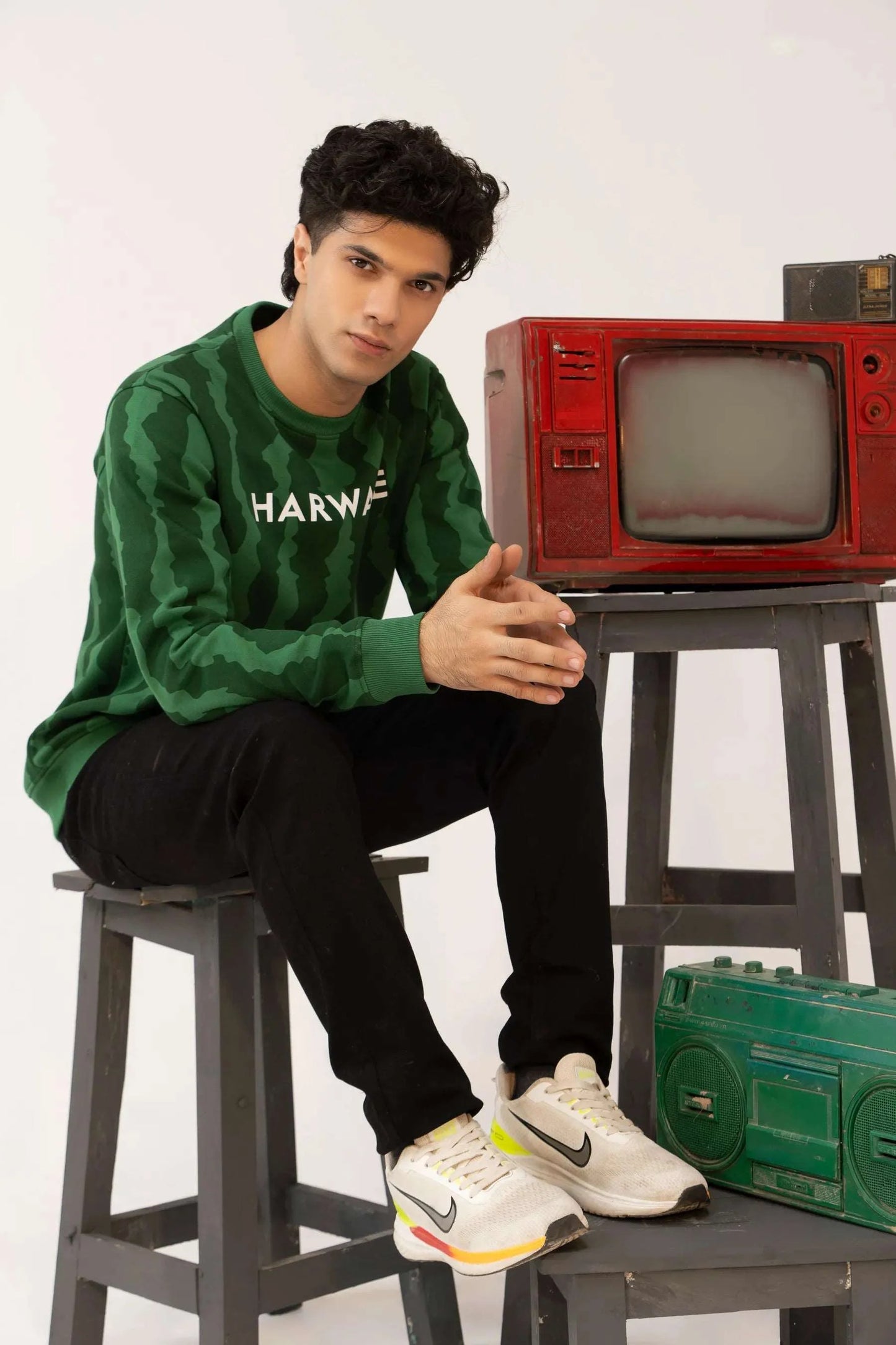 Men Regular Fit Sweatshirt - Green Camouflage - Harwage