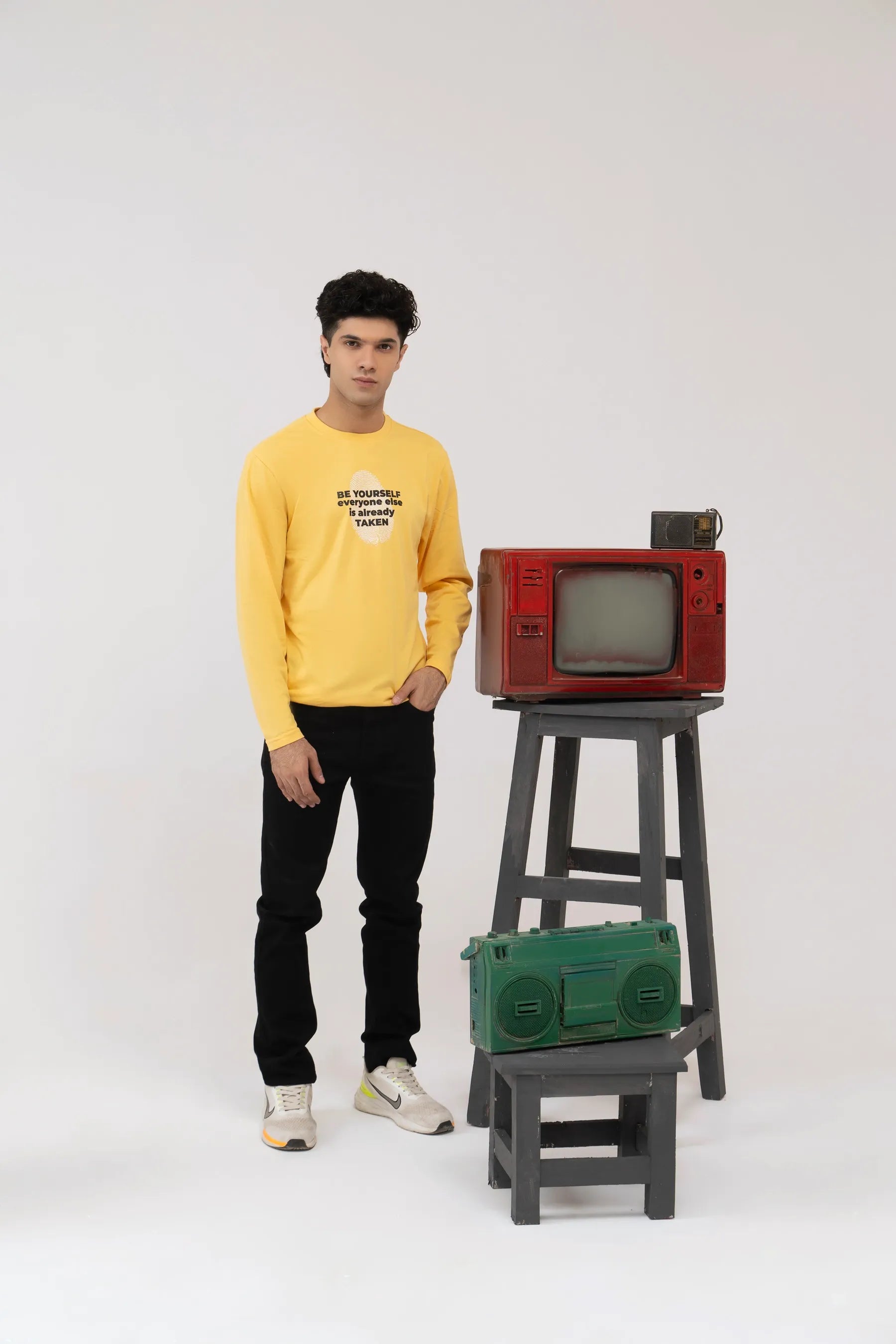 Men Full Sleeve T-Shirt - Yellow - Harwage