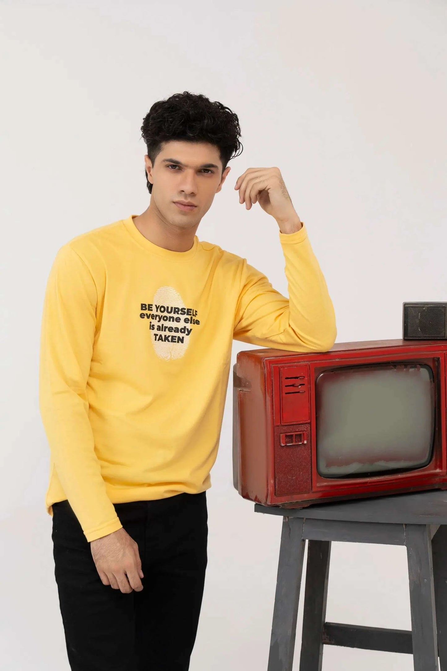 Men Full Sleeve T-Shirt - Yellow - Harwage