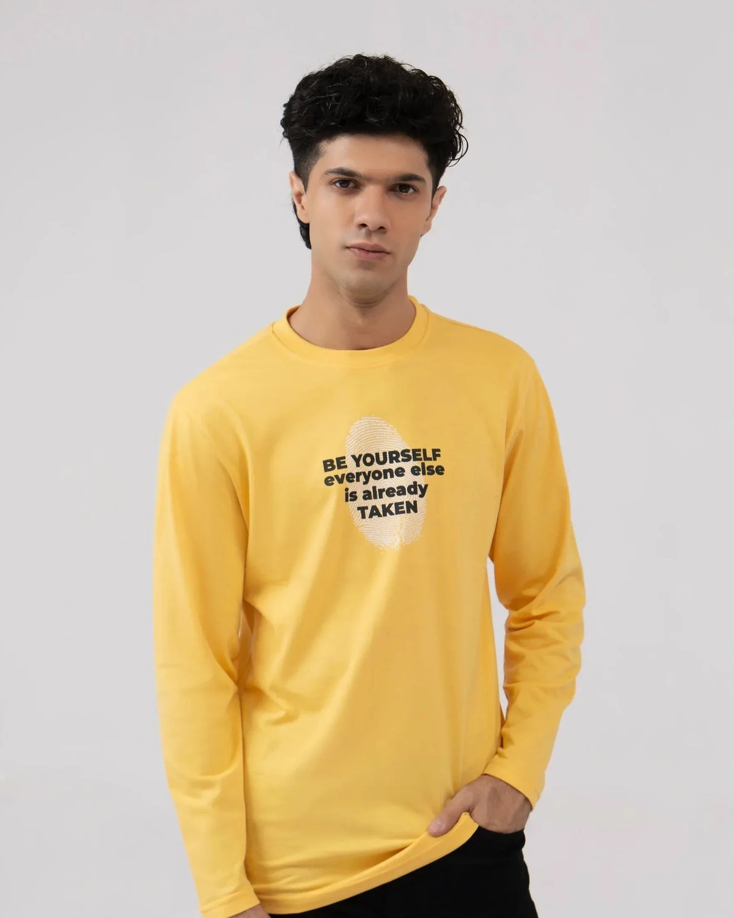 Men Full Sleeve T-Shirt - Yellow - Harwage