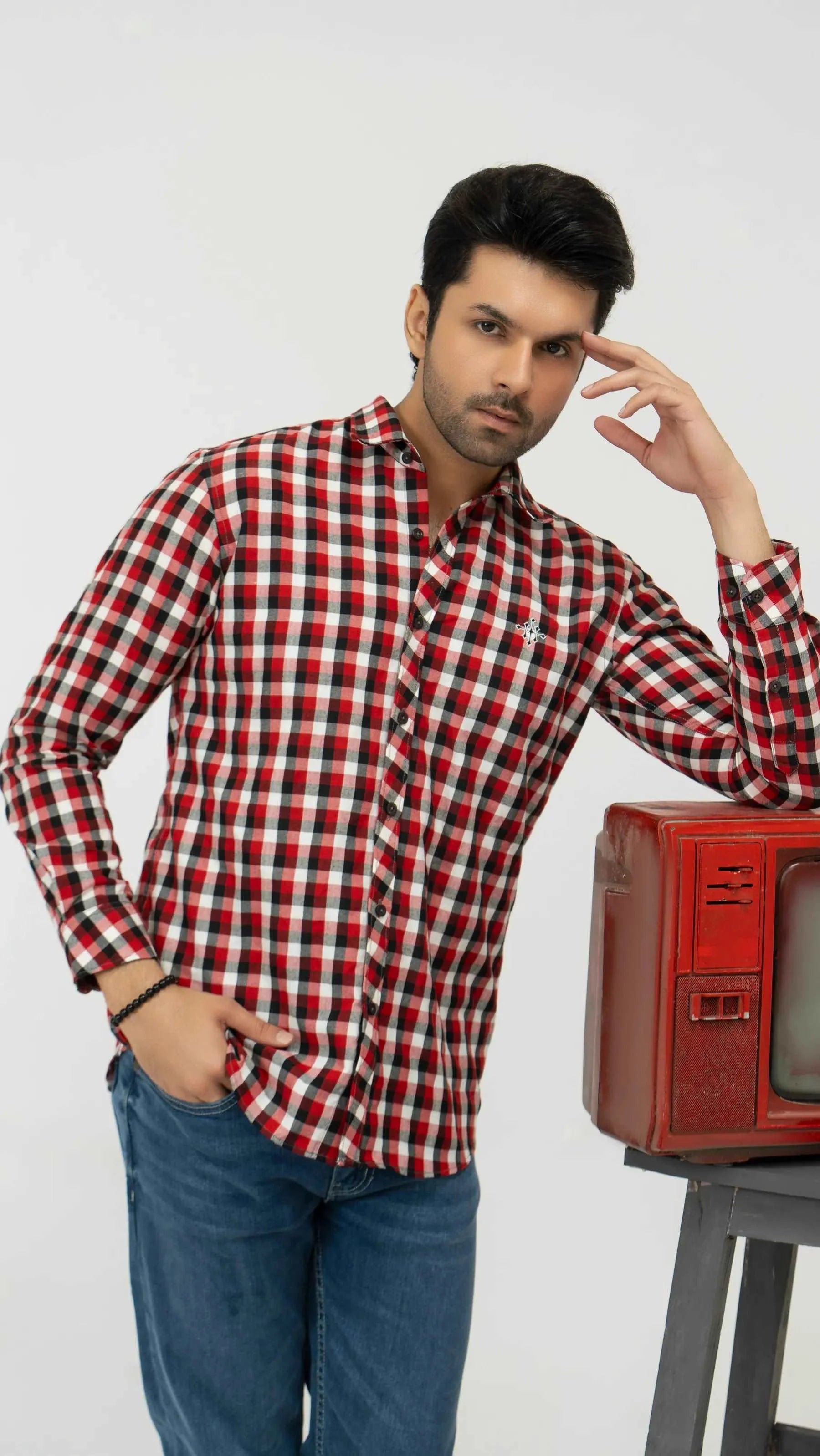 Men Casual Dress Shirt - Multi Checkered - Harwage