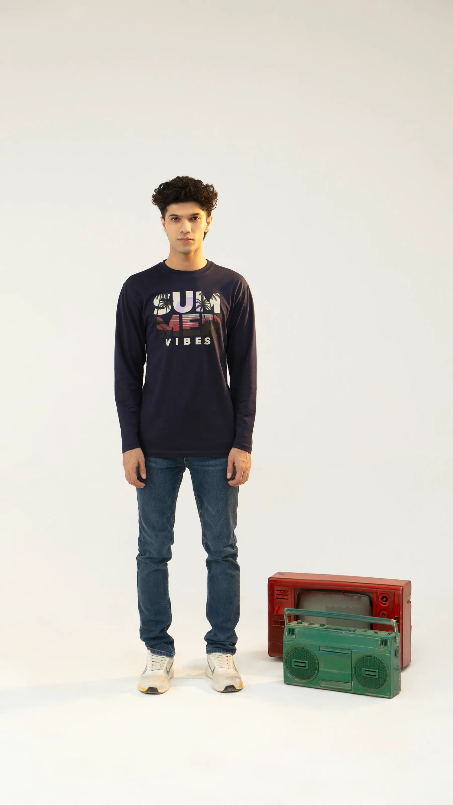 Men Full Sleeve T-Shirt - Navy Blue - Harwage